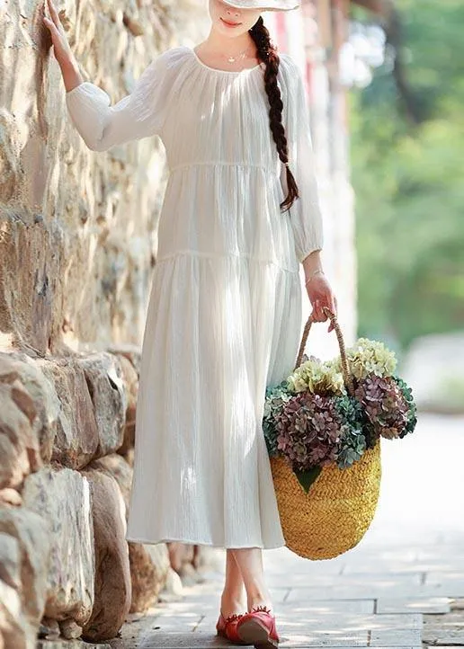 100% O Neck Cinched Spring Outfit Tunic Tops White Maxi Dresses