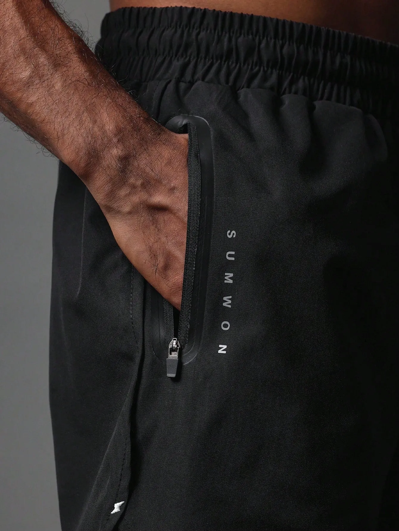 Activewear Premium Breathable Nylon Short With Reflective Print & Concealed Zip Pocket