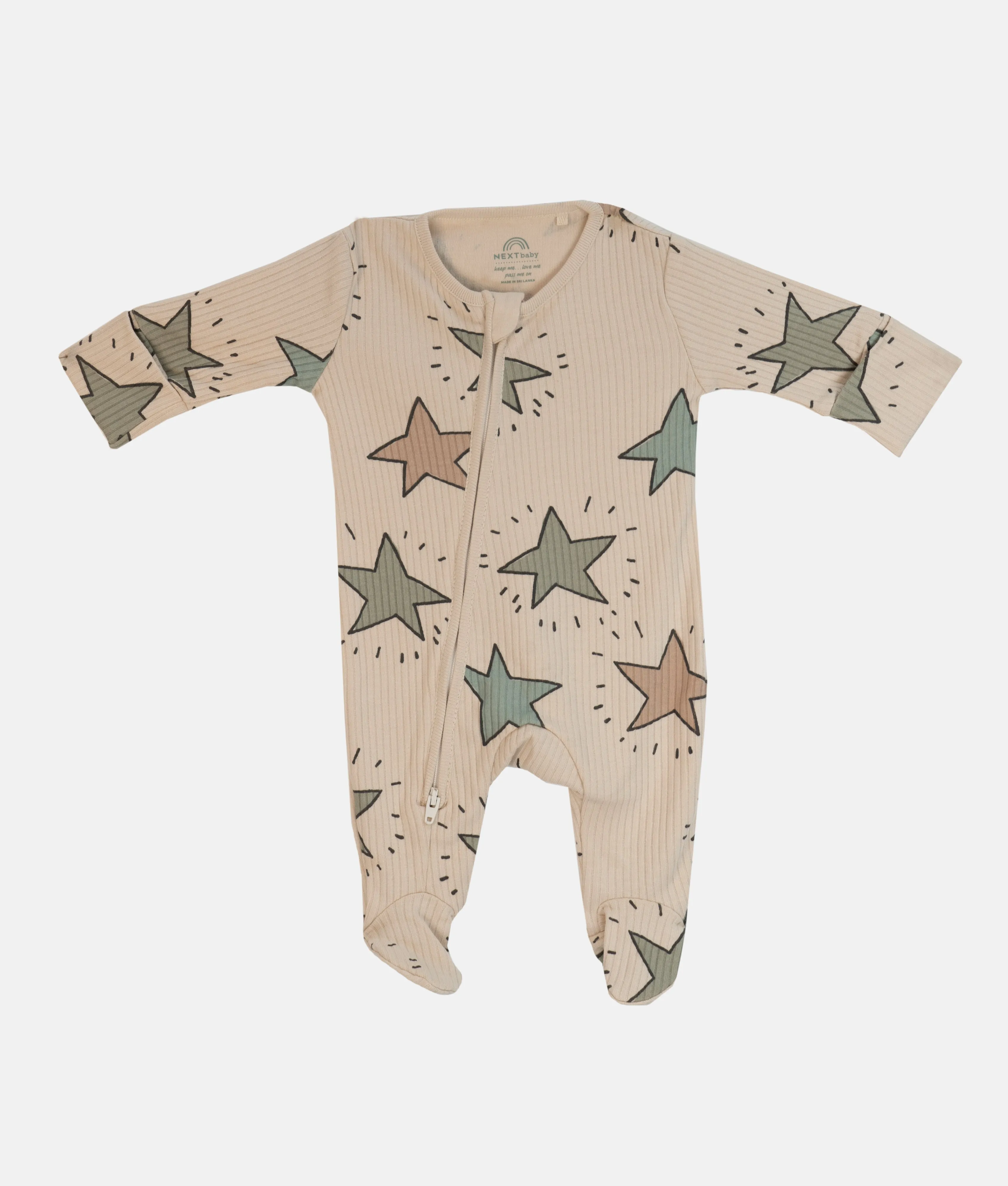 Baby Sleep Suits - Beige Star Print