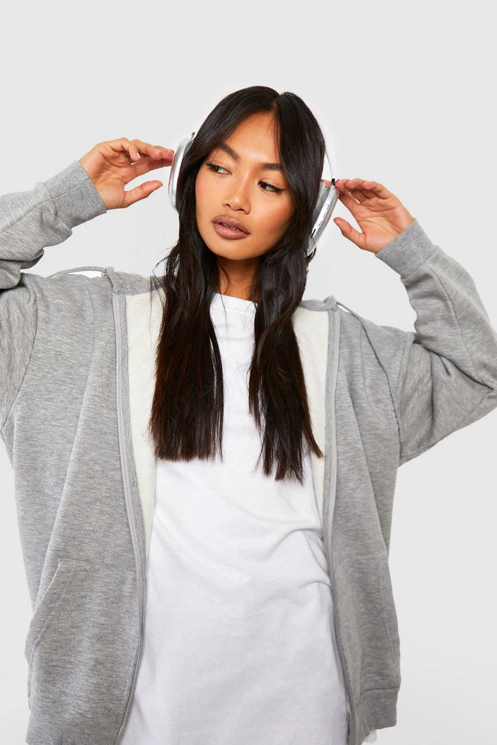 Boohoo Oversized Recycled Zip Hoodie, Gray