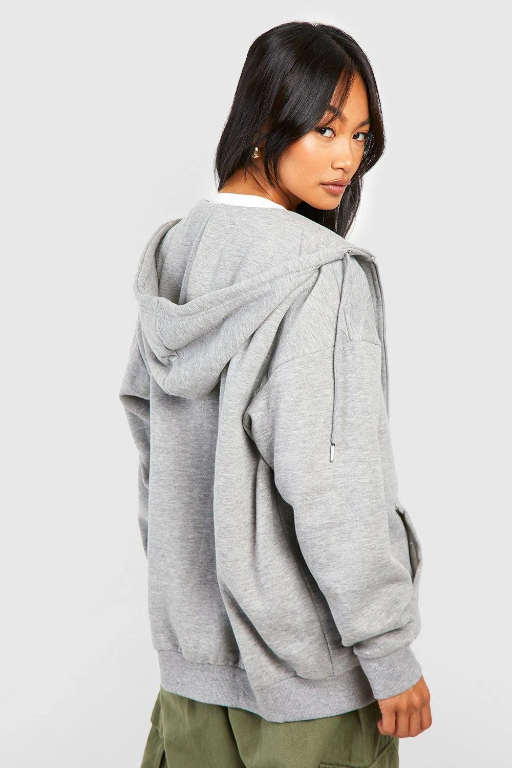 Boohoo Oversized Recycled Zip Hoodie, Gray