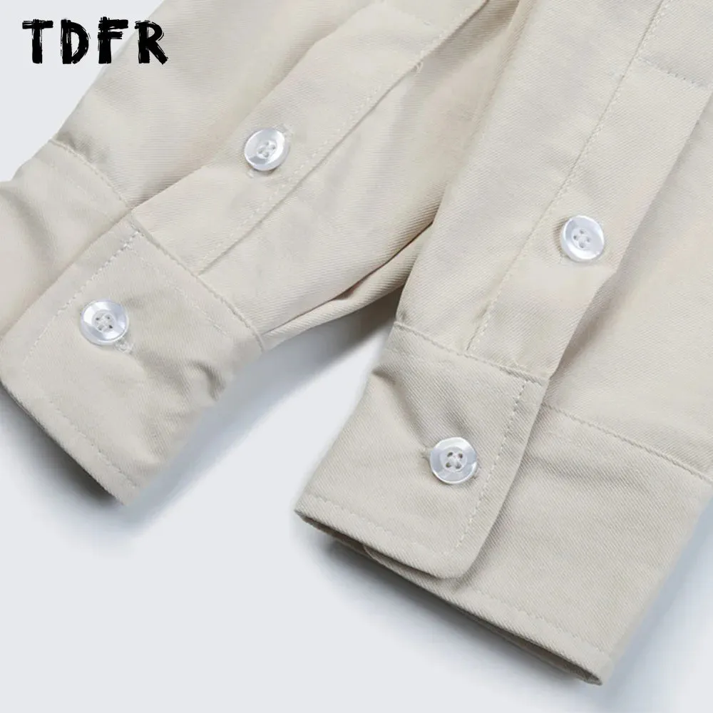 Casual Solid Color Safari Style Cargo Shirts with Curved Hem and Lapel