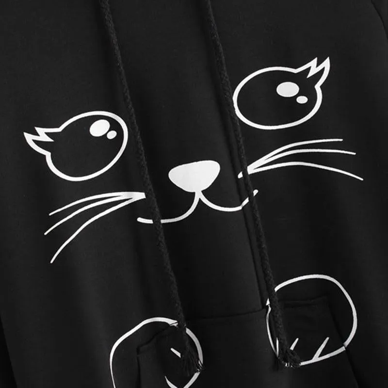 Cat Ear Cartoon Print Women Hoodies