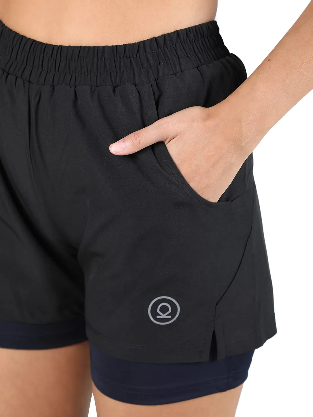 CHKOKKO Double Layered Sports Gym Workout Running Shorts for Women Black XL