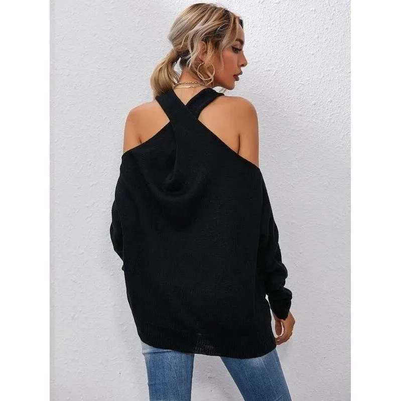 Crisscross Halter Neck Drop Shoulder Sweater