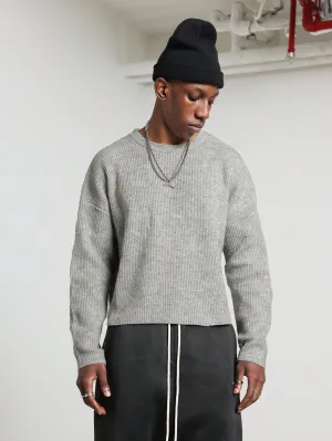 Cropped Crew Neck Rib Sweater