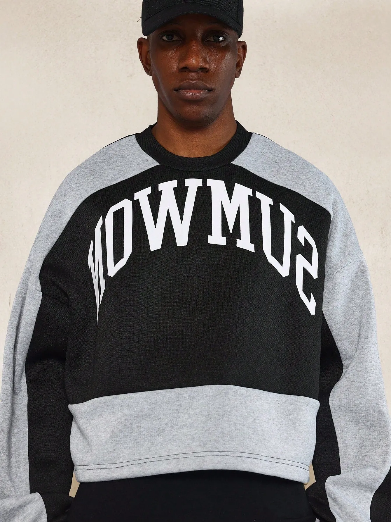 Cropped Multi Panelled Sweatshirt With Mirror Text Graphic Print