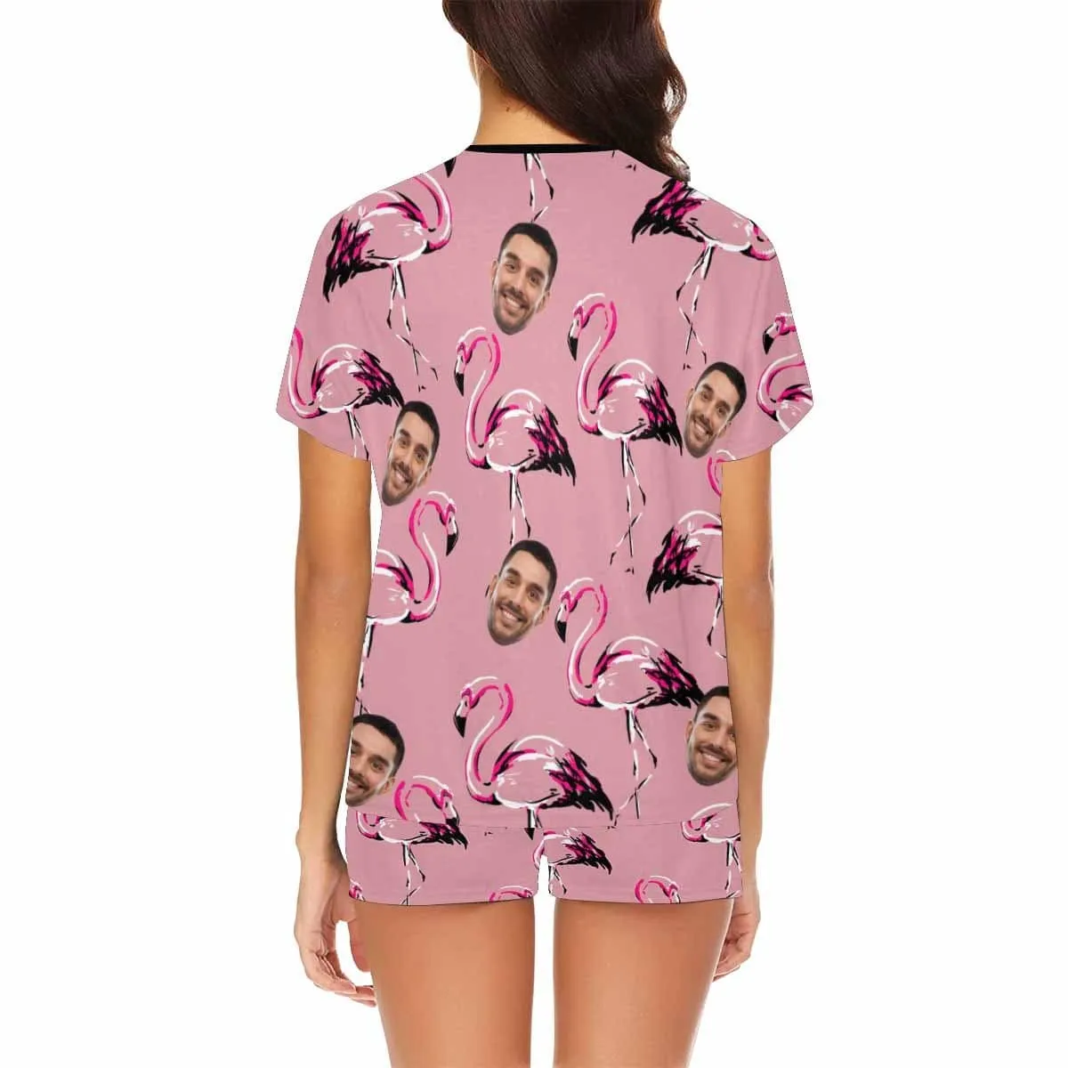 Custom Face Pajamas Flamingo Sleepwear Personalized Women's Short Pajama Set Nightwear Gift