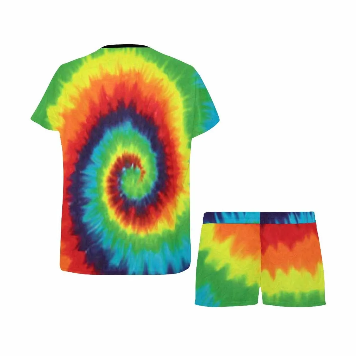 Custom Face Pajamas Rainbow Tie-dyed Sleepwear Personalized Women's Short Pajama Set