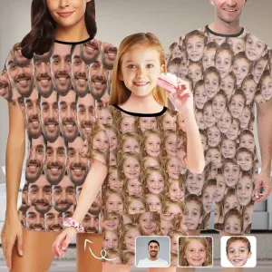 Custom Face Seamless Sleepwear Personalized Family Matching Short Sleeve Pajamas Set