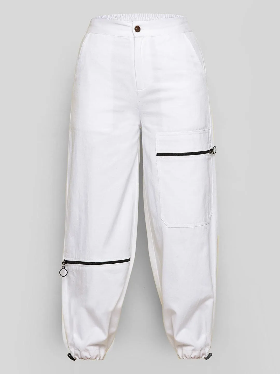 Girls White Pull Hem Twill Joggers - Lyush Kids