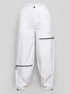 Girls White Pull Hem Twill Joggers - Lyush Kids