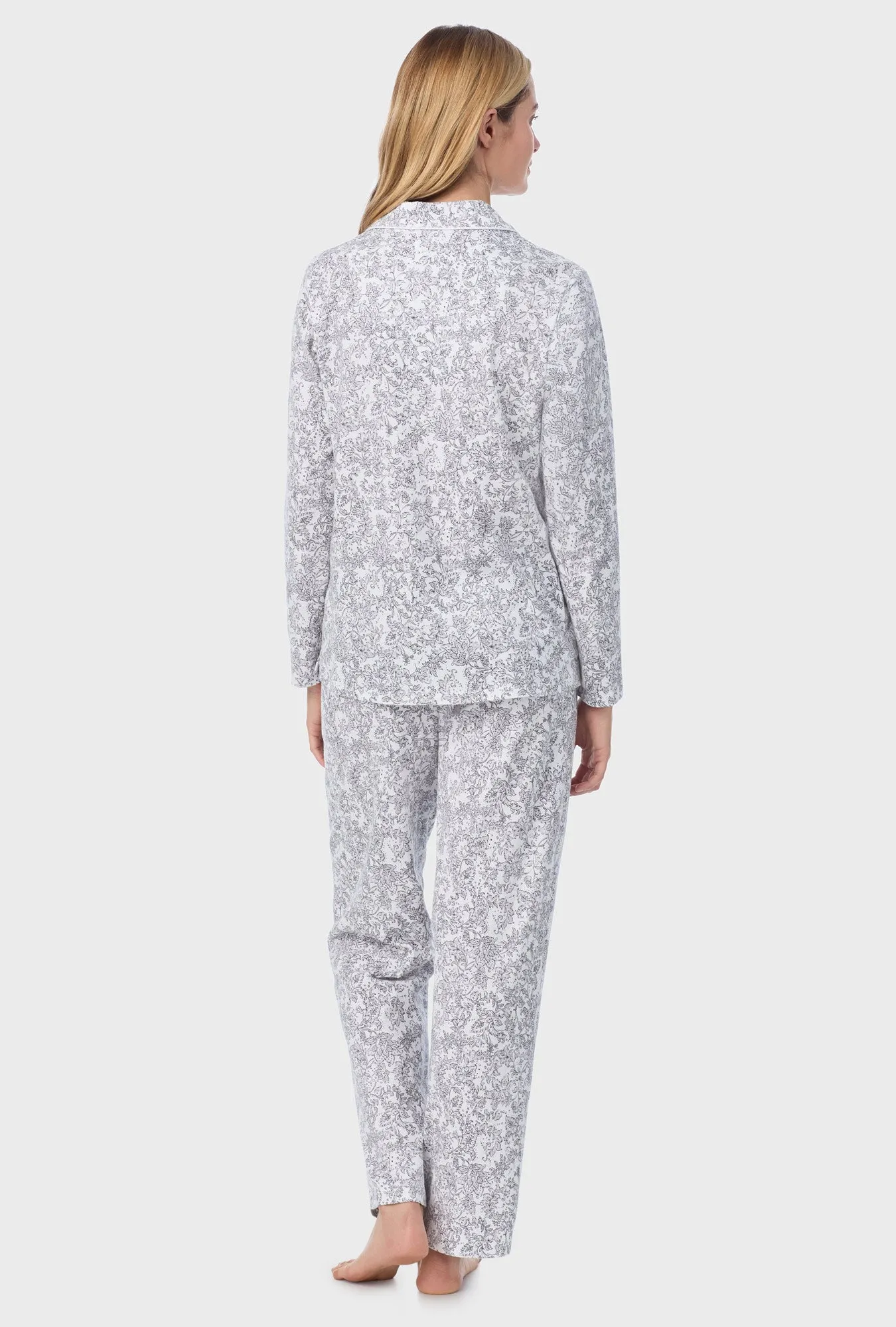 Grey Paisley Cotton Long Pajama Set