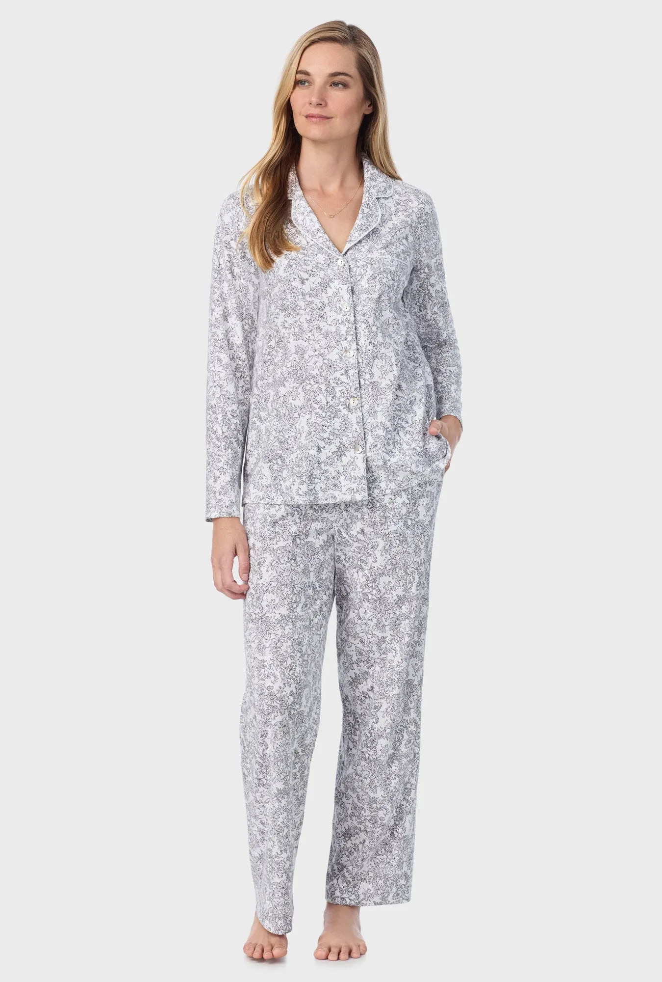 Grey Paisley Cotton Long Pajama Set