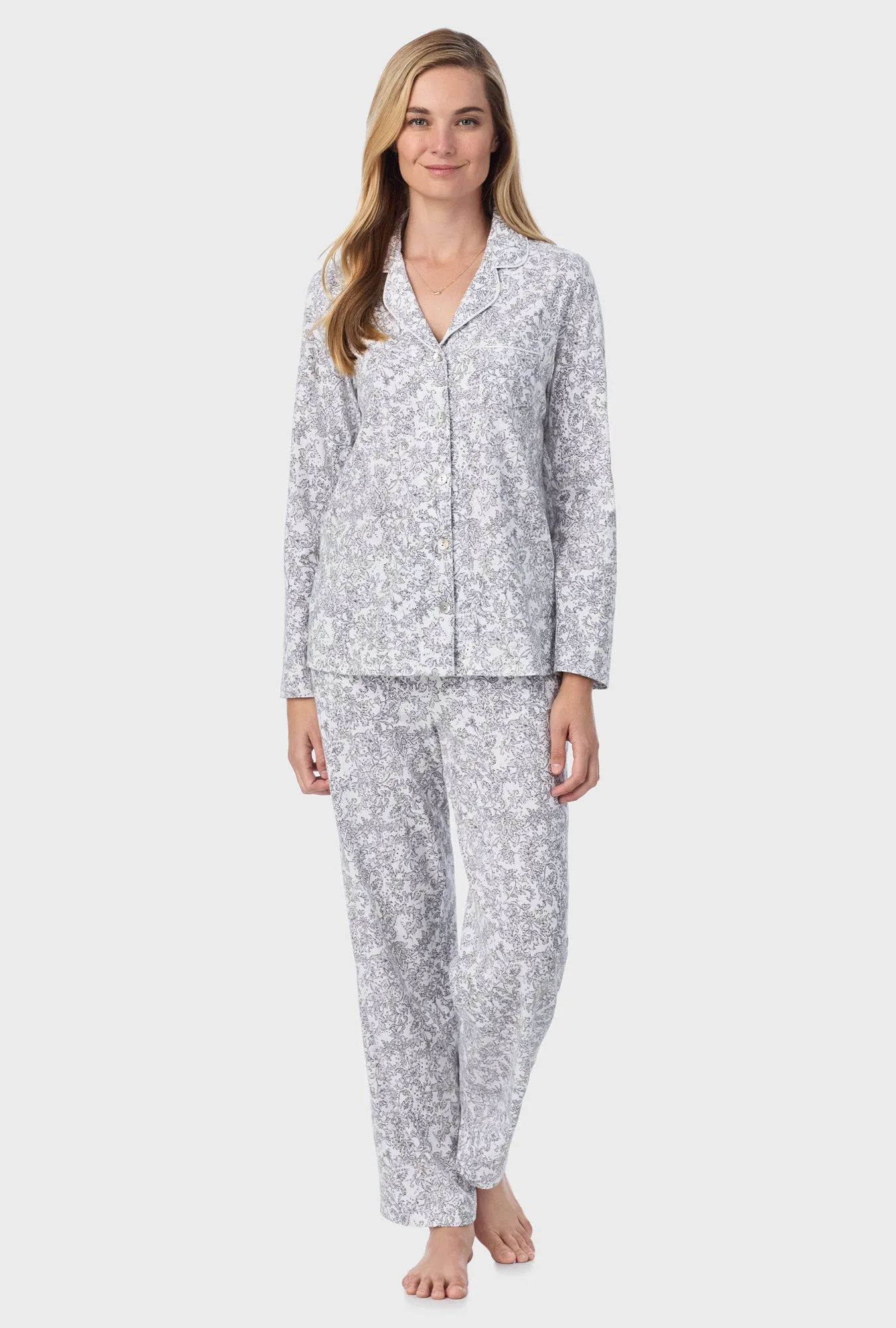 Grey Paisley Cotton Long Pajama Set