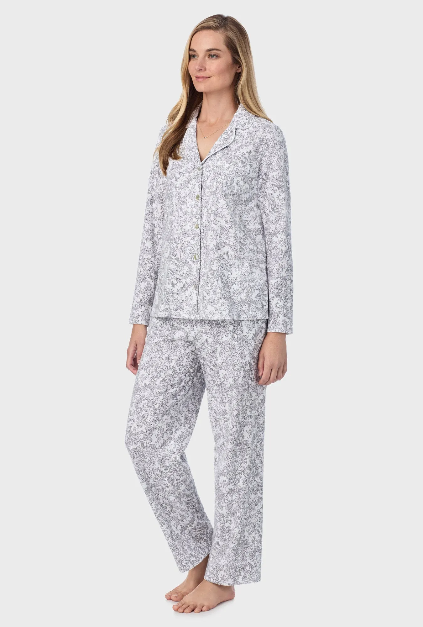 Grey Paisley Cotton Long Pajama Set