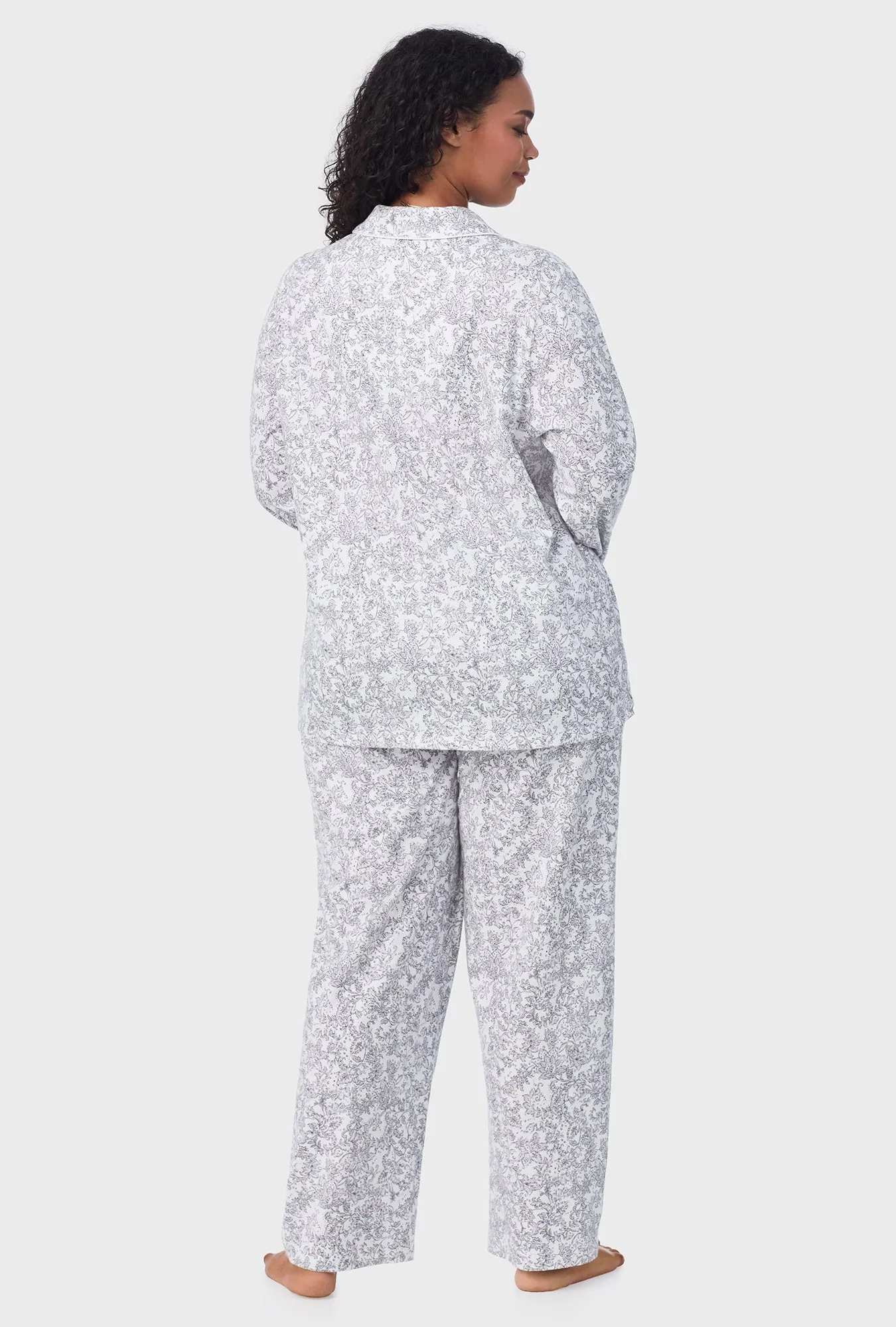 Grey Paisley Cotton Long Pajama Set