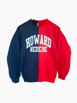 Handmade Howard Medicine Half and Half Navy Red Crew Neck Sweatshirt