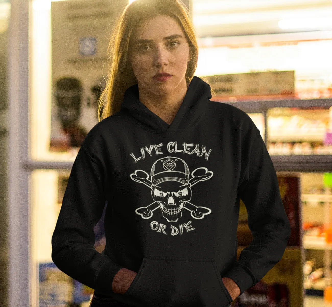 Hoodie - Live Clean Or Die - Black