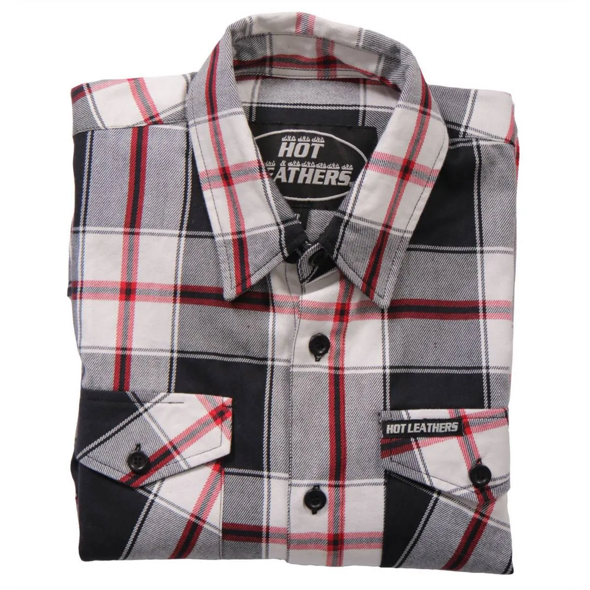 Hot Leathers FLM2003 Men's Black White and Red Long Sleeve Flannel Shirt