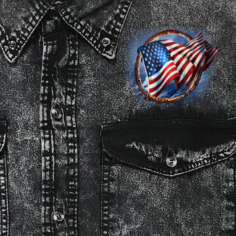 Hot Leathers GMD5472 Men's Hoop Eagle Dyed Sleeveless Denim Shirt