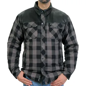 Hot Leathers JKM3203 Men's Grey and Black Kevlar Reinforced Leather and Plaid Flannel Shirt