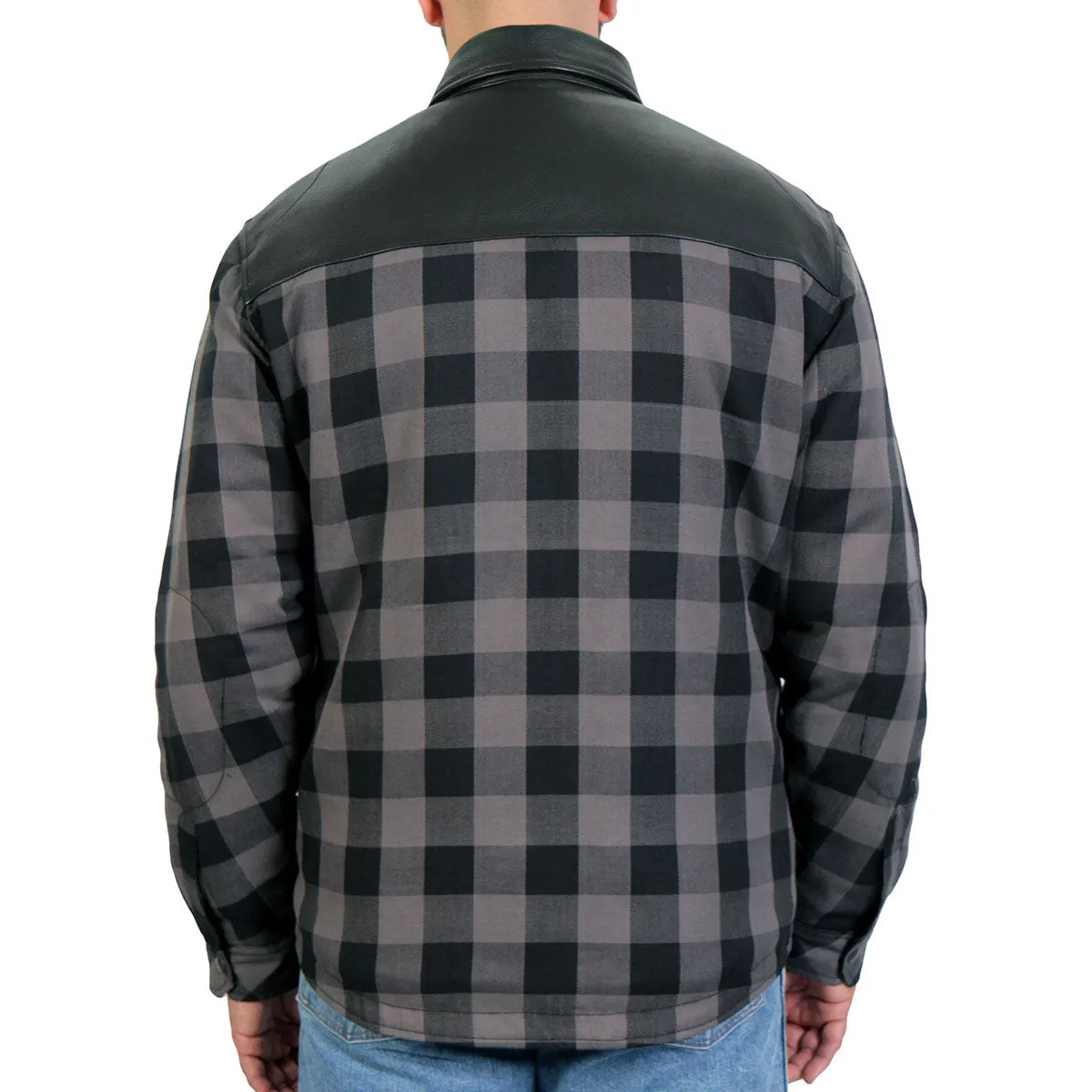 Hot Leathers JKM3203 Men's Grey and Black Kevlar Reinforced Leather and Plaid Flannel Shirt