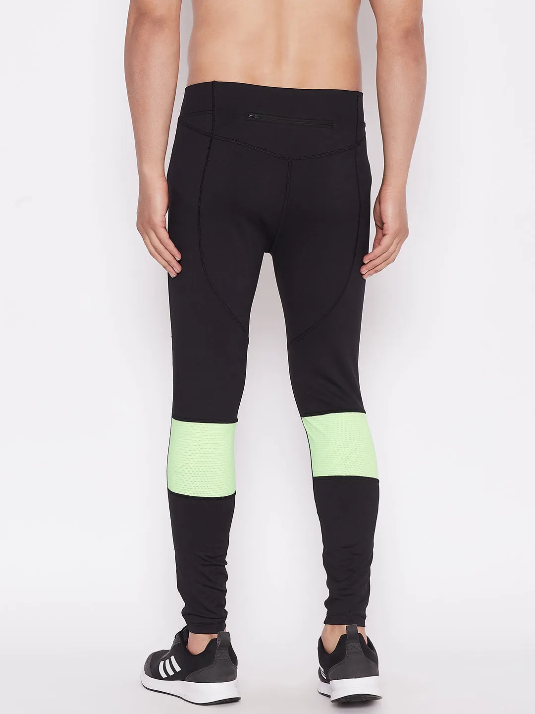 JUMP USA Men Black Green Solid Rapid Dry Activewear Tights