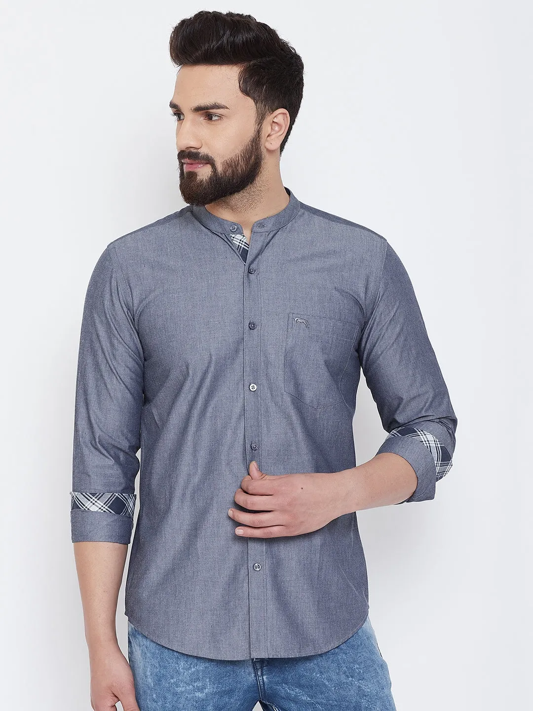 JUMP USA Men Dark Grey Solid Cotton Casual Shirts