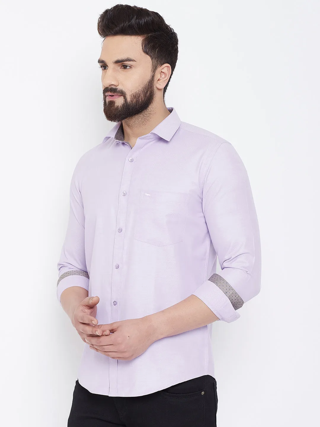 JUMP USA Men Lavender Cotton Casual Shirts