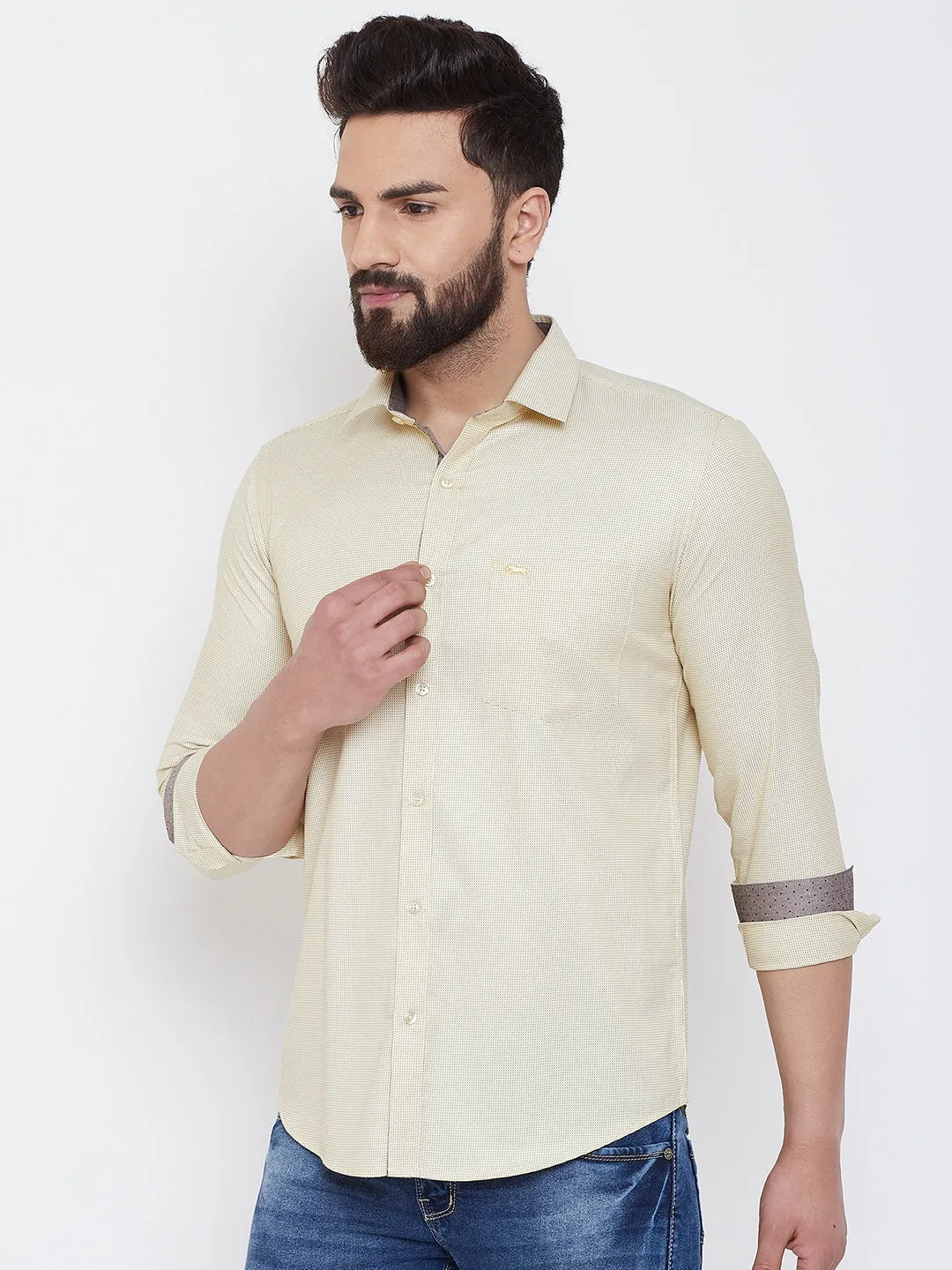 JUMP USA Men Yellow check Cotton Casual Shirts