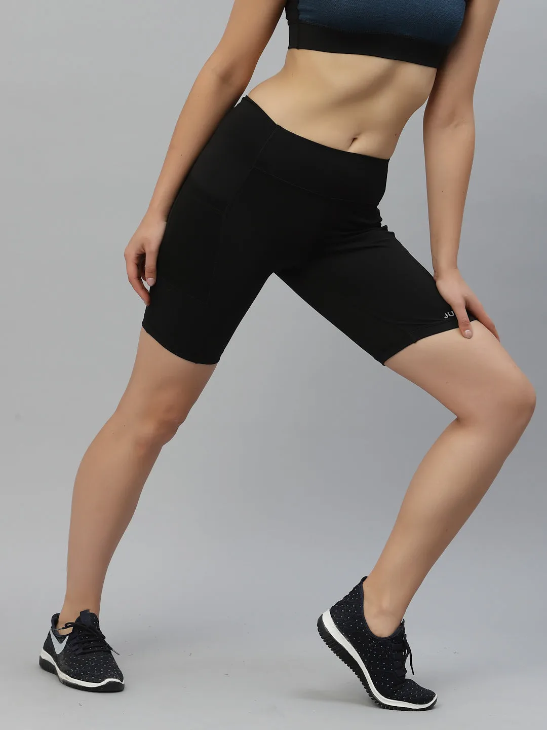 JUMP USA Women Black Rapid-Dry Fit Running Short Tights