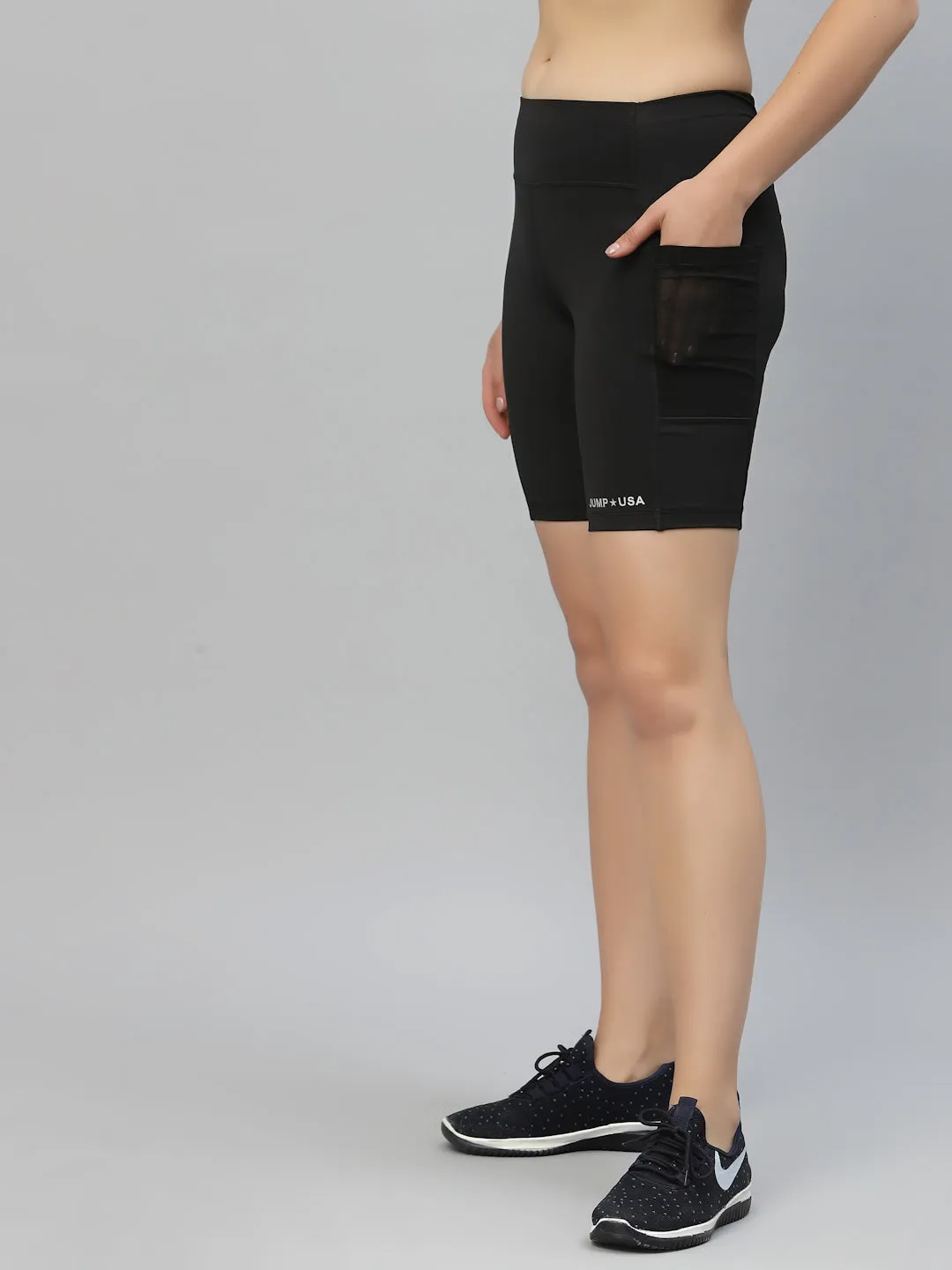 JUMP USA Women Black Rapid-Dry Fit Running Short Tights