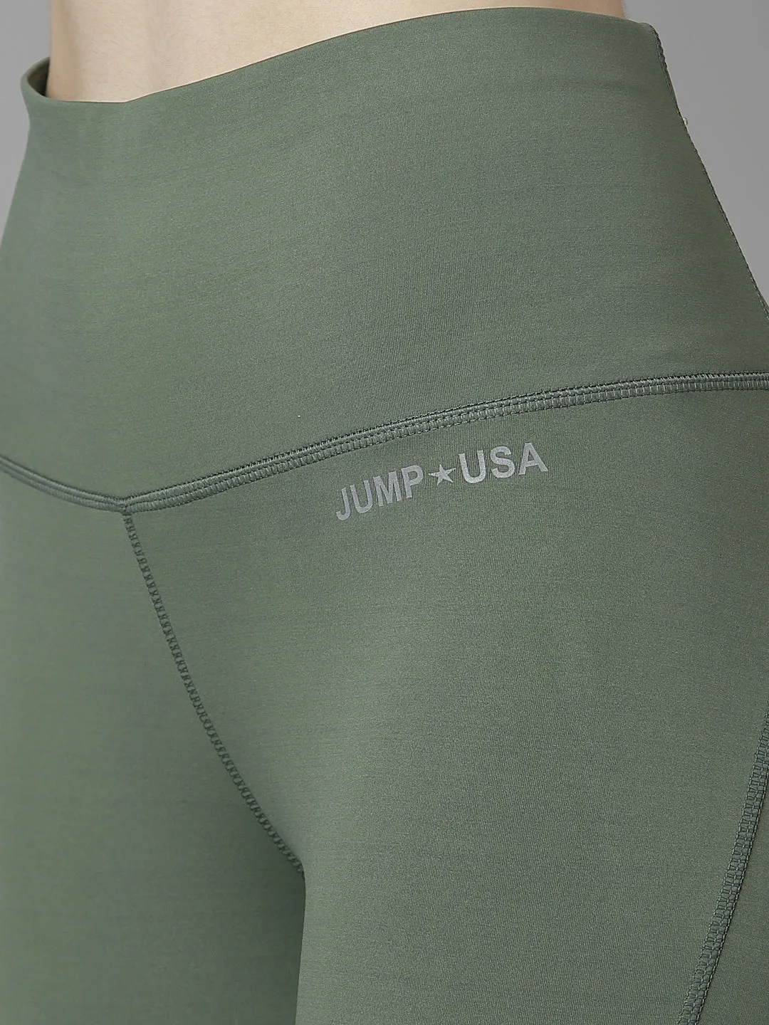 JUMP USA Women Duck Green Solid Rapid-Dry Seamless Tights