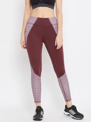 JUMP USA Women Maroon Printed Active Wear Tights