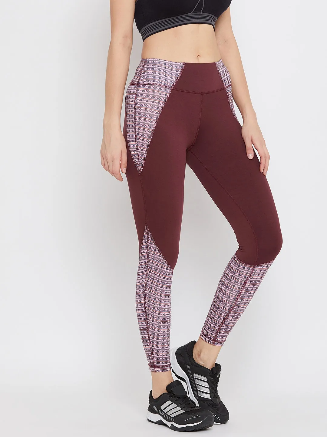 JUMP USA Women Maroon Printed Active Wear Tights