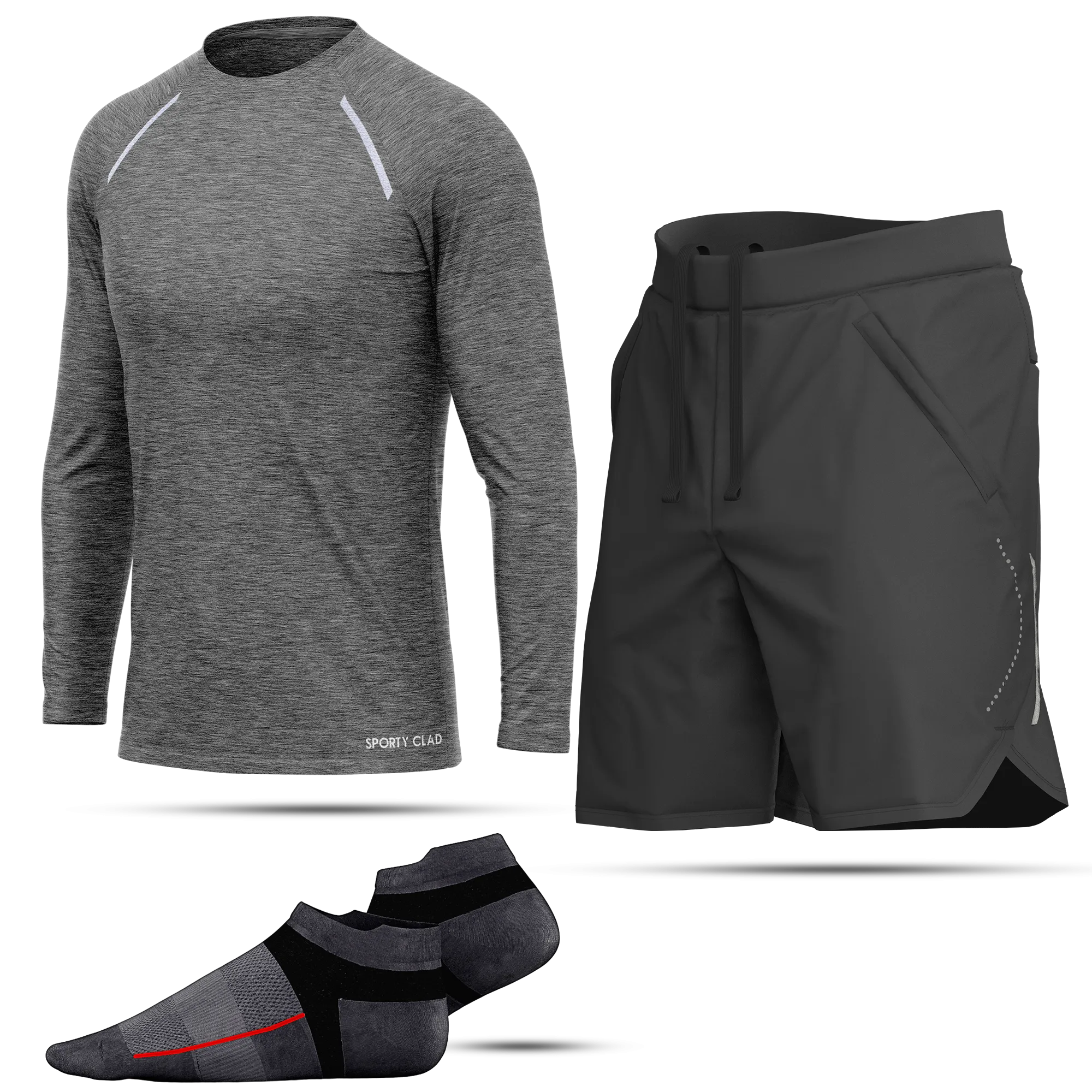 Men's Grey Long Sleeve T-Shirt, Sports Shorts & Socks Set