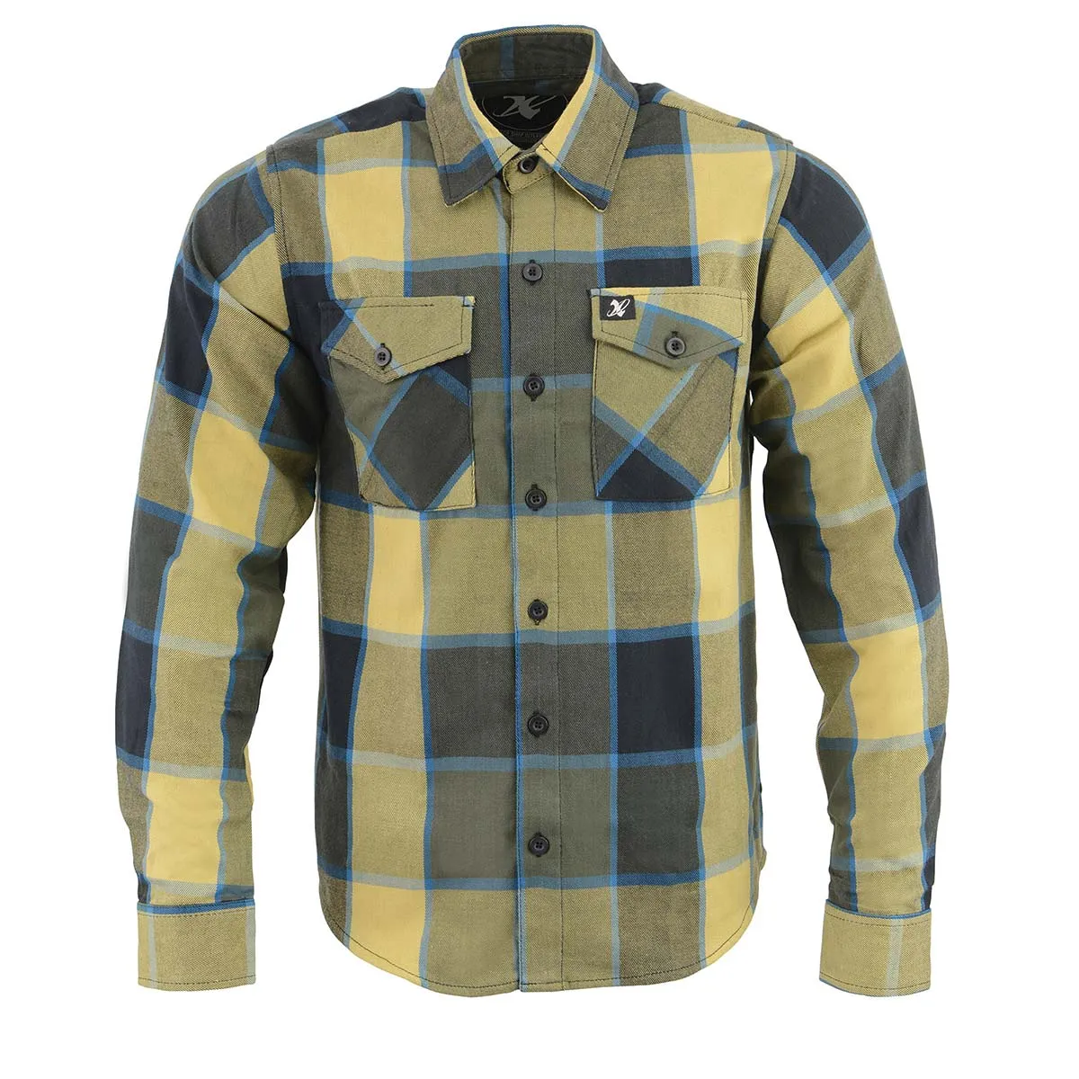 Milwaukee Leather Men's Flannel Plaid Shirt Beige with Black and Blue Long Sleeve Cotton Button Down Shirt MNG11639