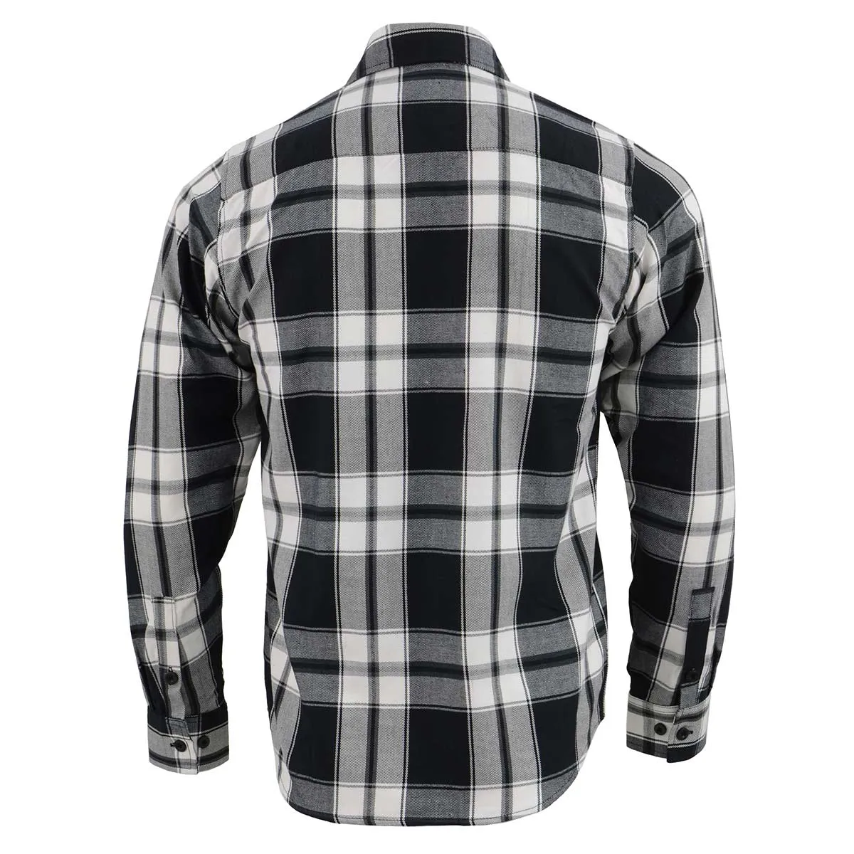 Milwaukee Leather Men's Flannel Plaid Shirt Black and White Long Sleeve Cotton Button Down Shirt MNG11644