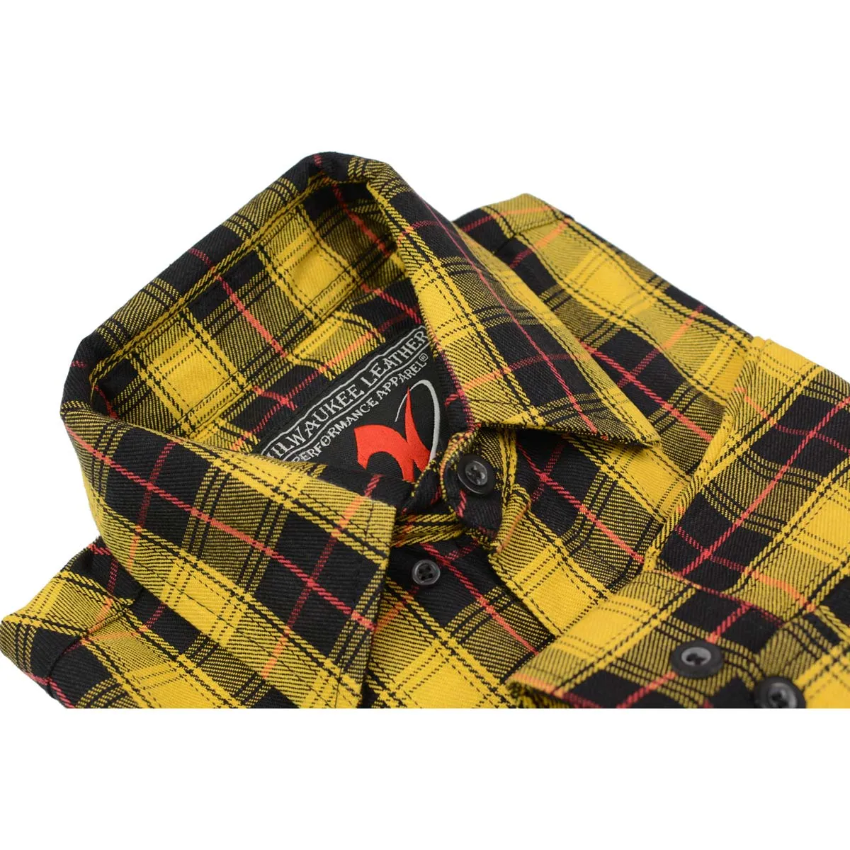 Milwaukee Leather MNG11666 Men's Black and Red with Yellow Long Sleeve Cotton Flannel Shirt