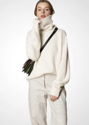 Modern Beige Turtle Neck Oversized Warm Wool Sweater Tops Winter