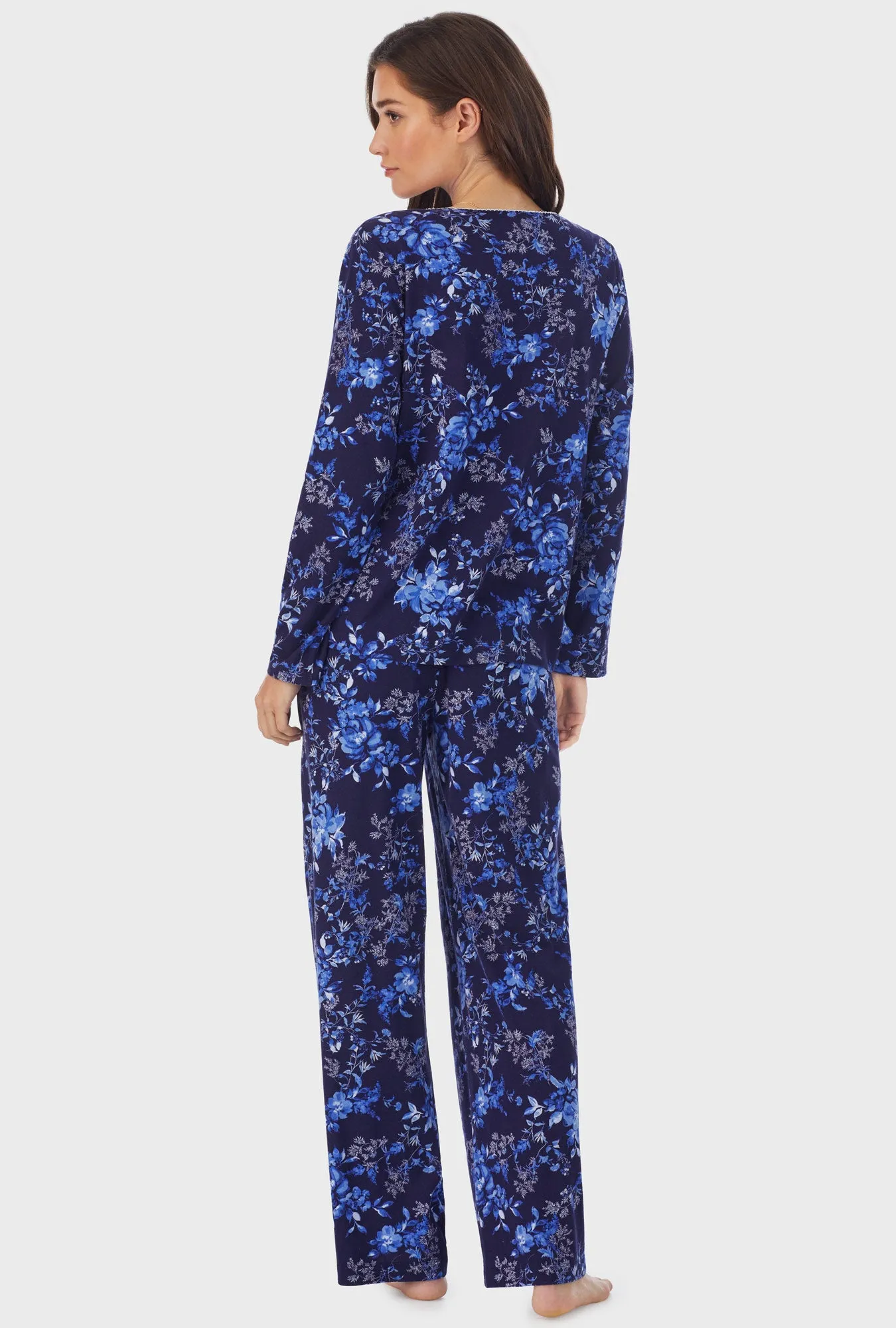 Navy Floral Cotton Long Pajama Set