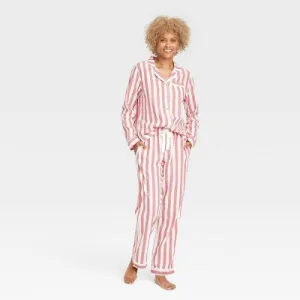 Open Box - Women's Perfectly Cozy Flannel Pajama Set - Stars Above Red Striped XL