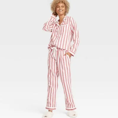 Open Box - Women's Perfectly Cozy Flannel Pajama Set - Stars Above Red Striped XL