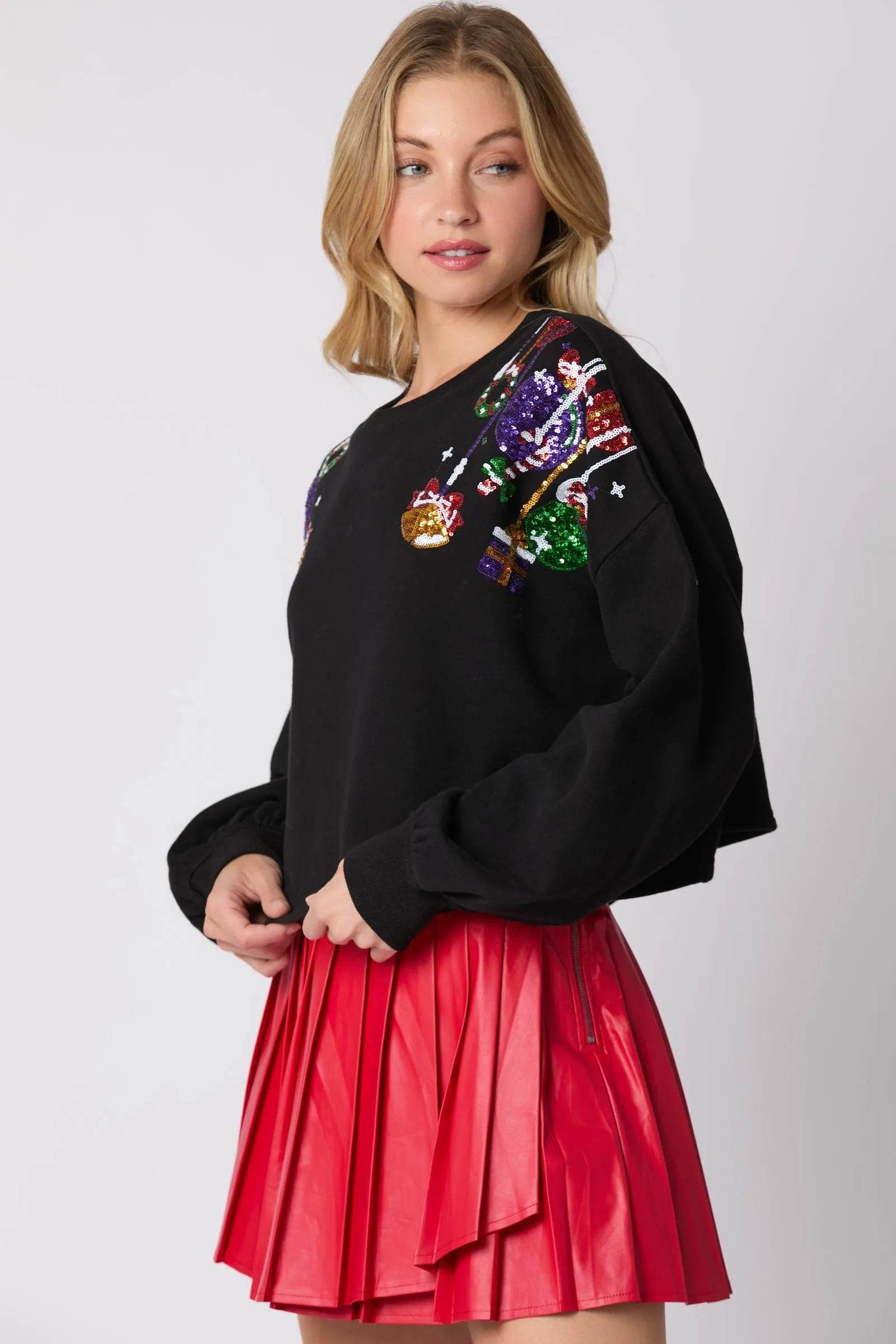 Ornaments Sequin Cropped Sweatshirts