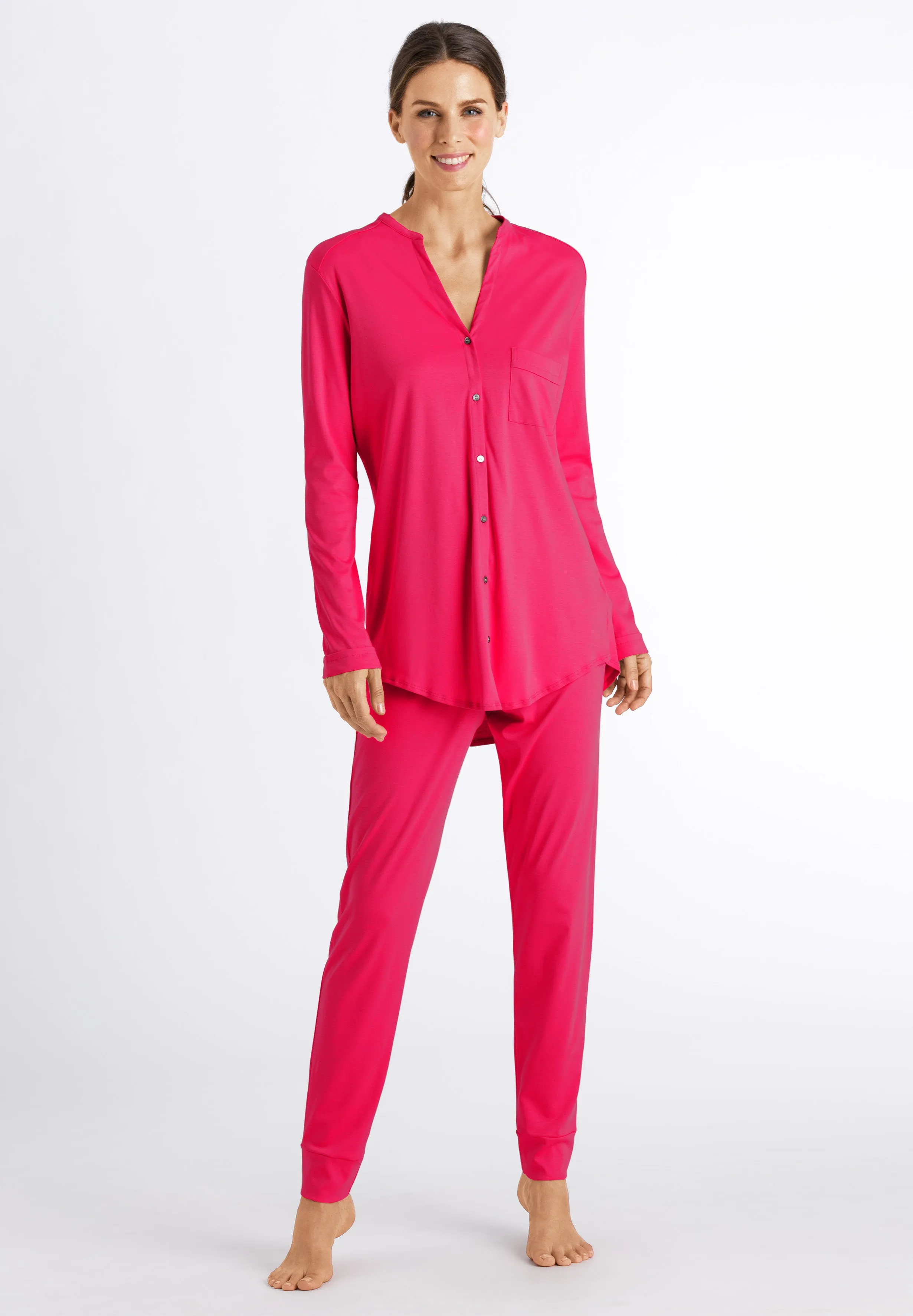 Pure Essence Button Front Soft Cotton Pajama Set | Fuchsia 77949-2462