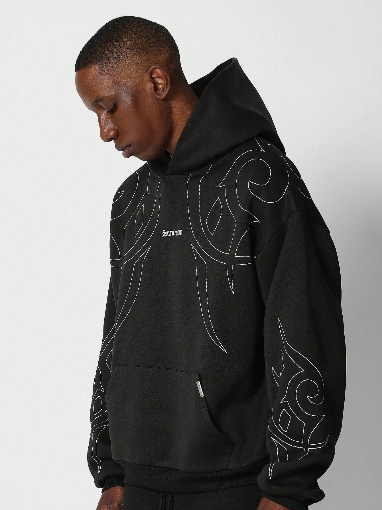 Regular Fit Overhead Hoodie With Chest & Sleeve Embroidery