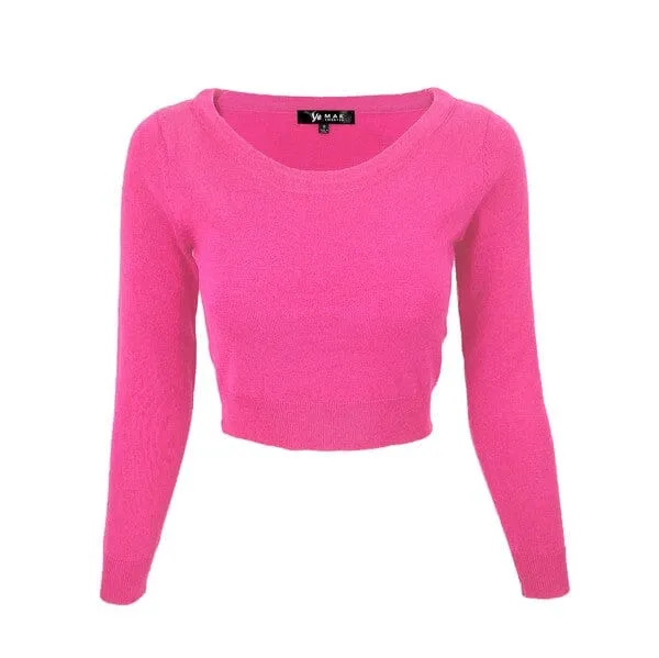 Round Neck Long Slv Crop Sweater Knit Crop Top