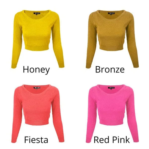 Round Neck Long Slv Crop Sweater Knit Crop Top