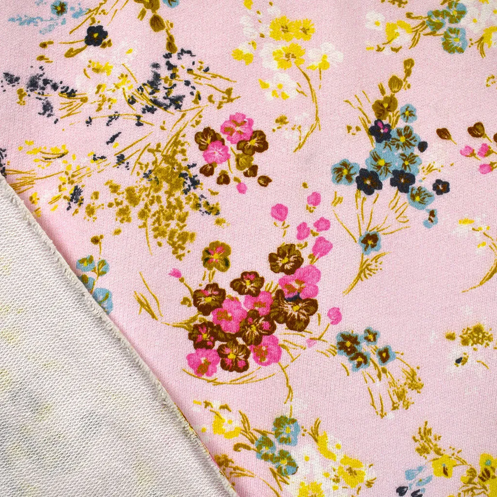 Scrolling Wildflower Print French Terry Blush